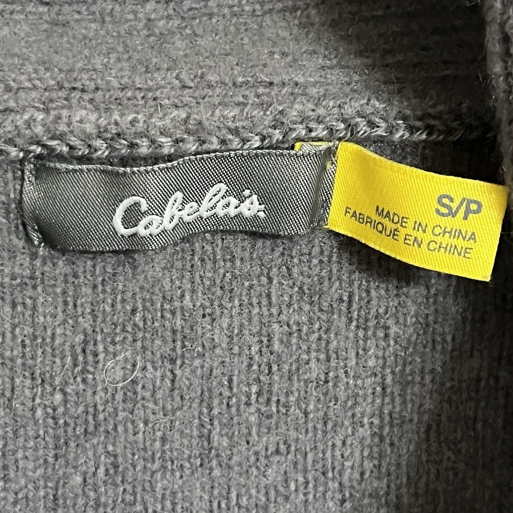 Cabelas 100% Lambs Wool Leather Elbow Patch Cardigan Size Small Gray Shawl Neck - Picture 4 of 15